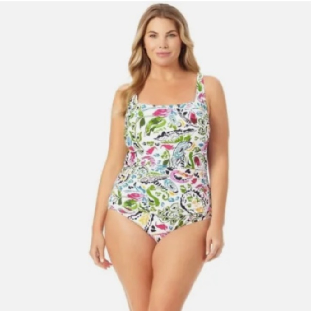 Anne Klein 22 swimwear one piece paisley bathing suit pink gold NWT
